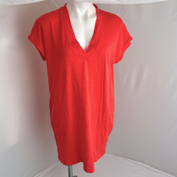 bobi Dresses & Skirts - Bobi coral wide band v-neck slubbed casual short sleeve t-shirt dress